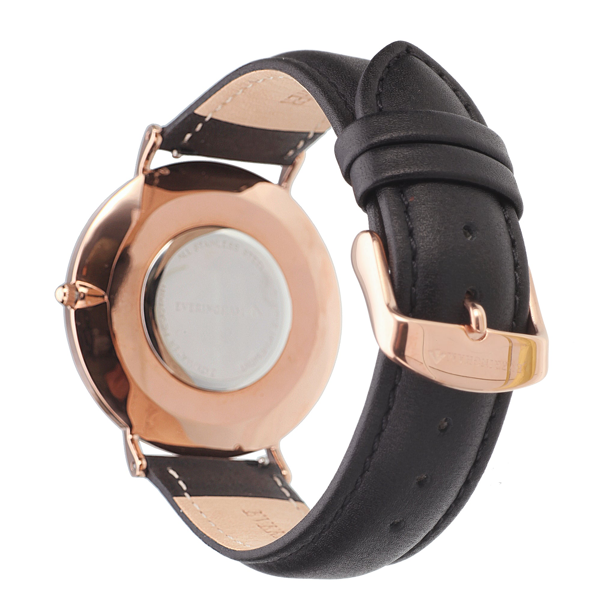 Black Leather Strap & Rose Gold Buckle